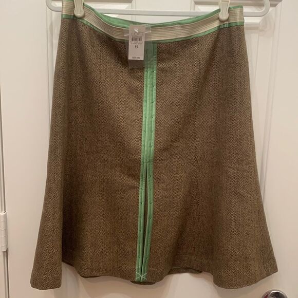 Ann Taylor Loft Size 6 Green Tan Brown Midi Wool Rayon Polyester Acetate New - Picture 1 of 10